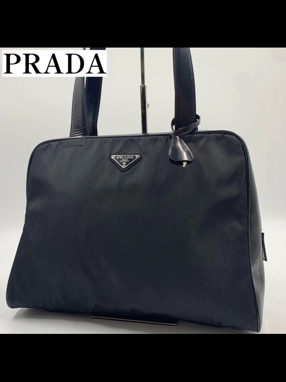 Prada Black Nylon Shoulder Bag with Leather Trim